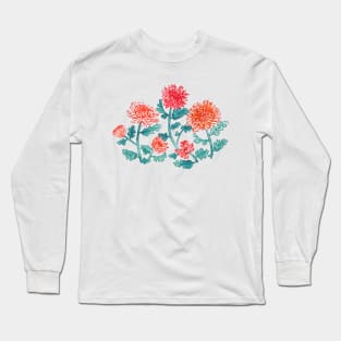 Chrysanthemum Watercolor & Pen Print - Pastels Long Sleeve T-Shirt